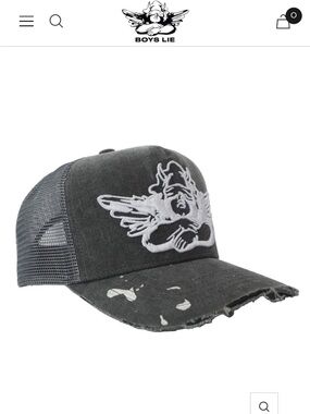 Boys Lie Dark Gray Distressed Trucker Cap with White Angel Patch